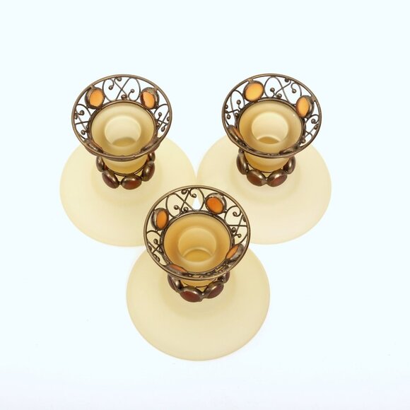 3 Pcs PartyLite Paris Retro Taper Candle Holders - Picture 3 of 7